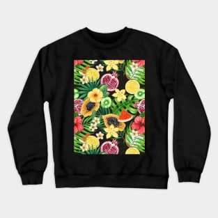 Tropical mix-fruit, flowers and leaves on black Crewneck Sweatshirt